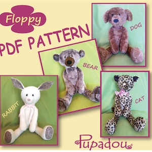 Floppy Animal pdf pattern stuffed doll-Bear-Dog-Cat-Rabbit image 2
