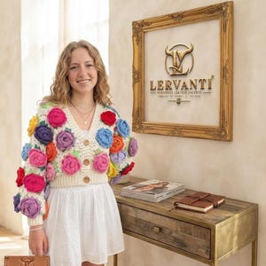 Handmade Crochet Floral Cardigan | 3D Rose Patchwork Sweater | Chunky Button Front Cardigan | Hand Crocheted Flower Sweater