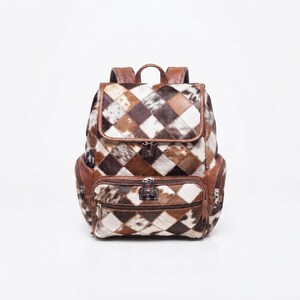 Mochila de piel de vaca, bolso de piel con estampado de vaca, mochila estilo western de piel con pelo, bolso de viaje estilo boho.