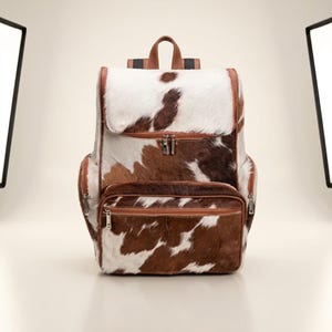 Cowhide Leather Backpack | Hair On Hide Western Backpack | Brown Leather Travel Bag | Rustic Backpack