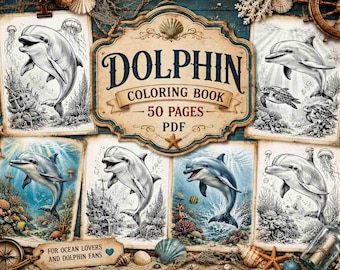 Cozy Dolphin Coloring Book – Cute Ocean Animal Coloring Pages PDF for Kids & Adults | Printable Instant Digital Download