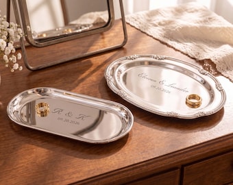 Personalized Wedding Ring Tray, Engagement Gift for Couple | Bride & Groom Keepsake with Names and Date