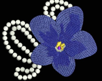 African Violet Flower Embroidery Design | Multiple Formats | w/ Pearls | w/out Pearls