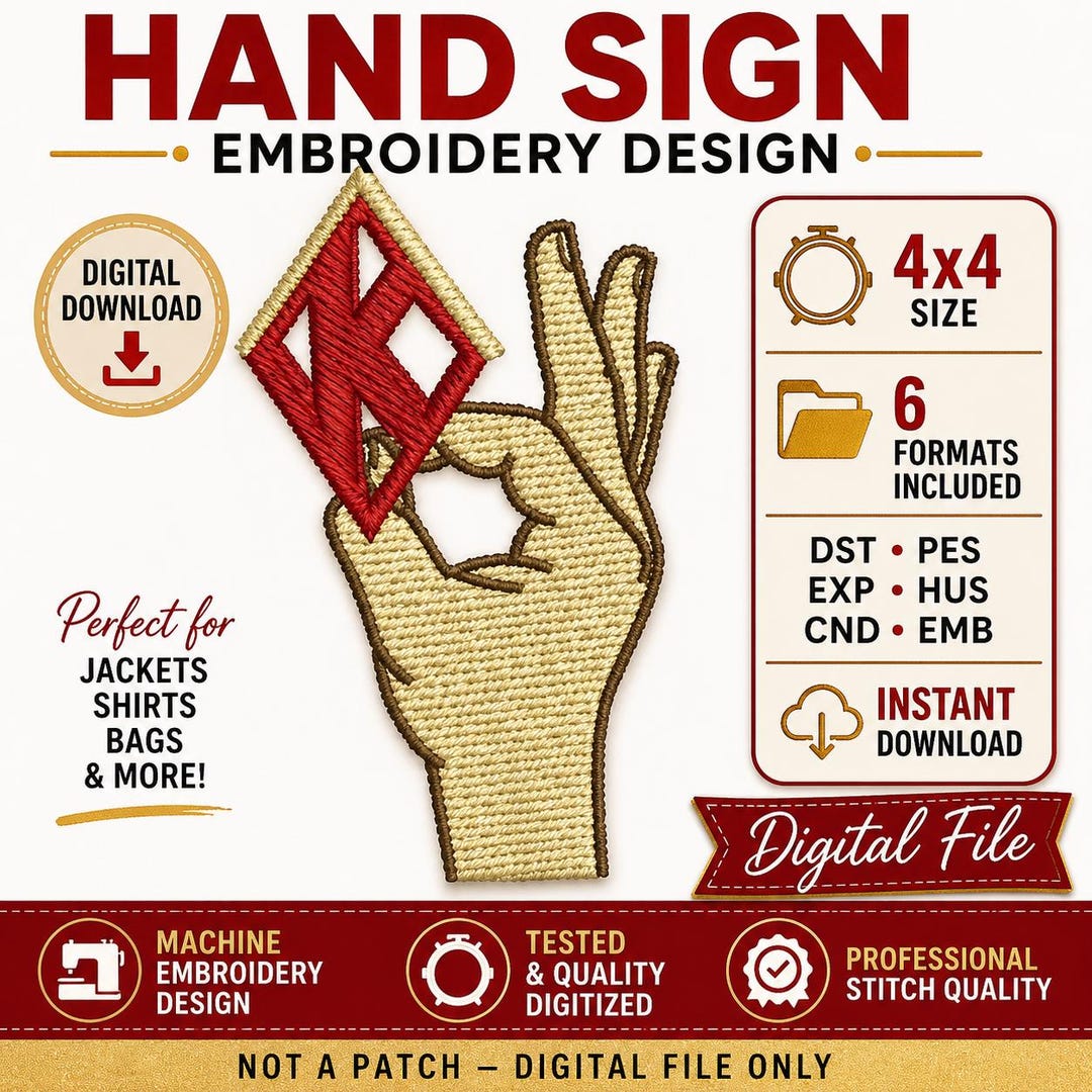 Hand Sign Embroidery Design 4x4 | Digital Download | 6 Formats Included ...