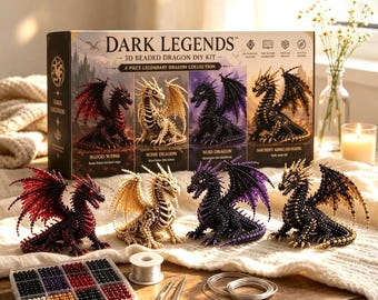 Puede incluir: Un kit de manualidades de dragones con cuentas 3D Dark Legends que incluye cuatro modelos: Blood Wyrm, Bone Dragon, Void Dragon y Ancient King Dragon. El set contiene un organizador de plástico con cuentas, bobinas de hilo y herramientas.