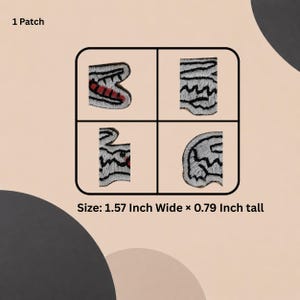 May include: An embroidered patch featuring a stylized crocodile head design in white, black, and red thread. The graphic is divided into four quadrants within a square frame. The text reads 1 Patch and Size: 1.57 Inch Wide x 0.79 Inch tall.
