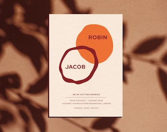Minimalistisch Save the Date-sjabloon voor een stijlvolle bruiloft, aanpasbare digitale download | Twee ringen