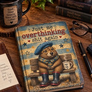 Bara jag som övertänker skit igen journal, rolig övertänkande anteckningsbok, sarkastisk journal, ångestumorgåva, hög på svinet anteckningsbok