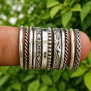 Stapelbara ringar i sterlingsilver, 12 bohemiska sydvästra armband