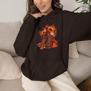 Autumn Boots with Sunflowers Hoodie | Fall Leaves "Autumn" Back Design
