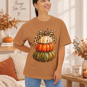 Leopard Bow Pumpkin Stack Tee | Fall Pumpkin Shirt