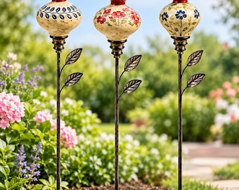 3 Pack Ceramic Hummingbird Feeder Garden Stakes, Vintage Floral Nectar Station