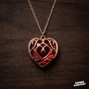 zelda heart container crystal pendant keychain necklace | filigree heart gem video game jewelry | gaming accessory gift