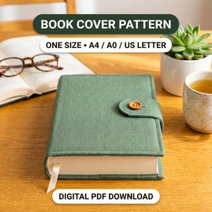 Book Cover Sewing Pattern PDF Journal Sleeve Tutorial Notebook Jacket DIY Diary Case One Size A4 A0 US Letter