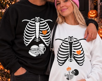 Halloween Pregnancy Announcement Sweatshirt, Skeleton Baby Mama and Dad Matching Couples Crewneck, Spooky Expecting Parents Gift