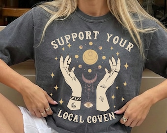 Comfort Colors® Support Your Local Coven Crop Top, Witchy Cropped, Witch Boxy Tee, Halloween Crop Top, Fall Boxy Shirt, Mystical Shirt