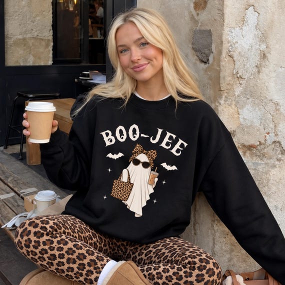 Boo-Jee Ghost Sweatshirt, Leopard Ghost Tee, Ghost Coffee Shirt, Funny Fall Shirt, Ghost Tee, Girly Halloween Gift, Boojee Shirt