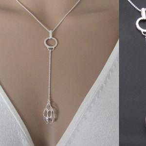 Teardrop Y Lariat Necklace, Sterling Silver Y Necklace, Lariat Necklace, Jewelry, Gifts for Her, Minimalist Necklace