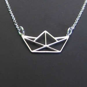 Origami Boat Necklace, Paper Boat Necklace, Sterling Silver Necklace, Minimalist Necklace, Jewelry, Gift for her, Minimalist Necklace