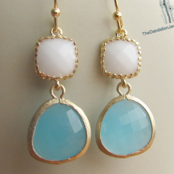 SALE 10% OFF: Glass Earrings White - Opal Dangle Earrings Drop Earrings Gift Jewelry