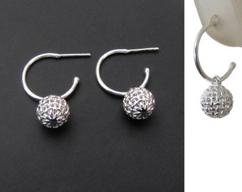 Tiny Wire Ball Hoop Earrings, Sterling Silver Earrings, Hoops, Jewelry, Gift, Minimalist Earrings, Everyday Jewelry , Minimalist Earrings
