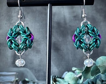 Romanov Earrings - Aluminum Chainmaille - Austrian Crystal