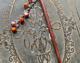 Chainmaille Hair Stick - Bell Charms - Wooden Hair Stick