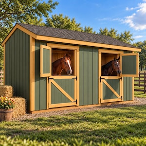 10x20 2 Stall Horse Barn Plans, Horse Barn Plans PDF, Two Stall Stable Plans, Post Frame Barn Building Plans, DIY Horse Barn