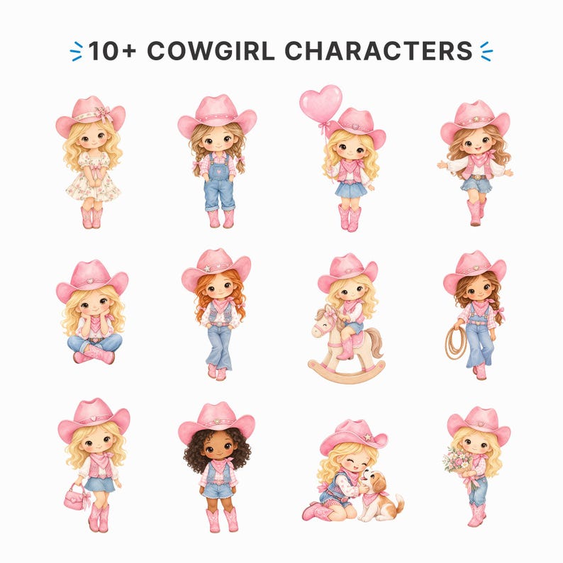 Pink Cowgirl Clipart Bundle, Rodeo Baby Shower Birthday Girl, Western ...