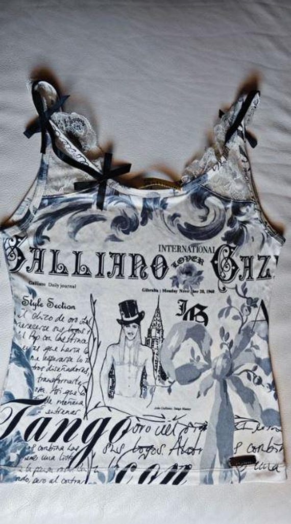 John Galliano, Iconic John Galliano Vintage 2000s Gazette Newspaper Lace Tank Top S