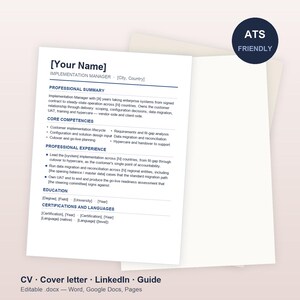 Implementation Manager CV, Cover Letter, LinkedIn Guide (ERP SaaS)