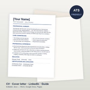Test Manager CV & Resume Template, Cover Letter and LinkedIn Guide for Financial Systems and UAT