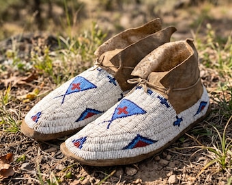 Suede Beaded Moccasins | Native Style Seed-Bead Artisan Shoes | Boho Tribal Powwow Traditional Artisan Mocs