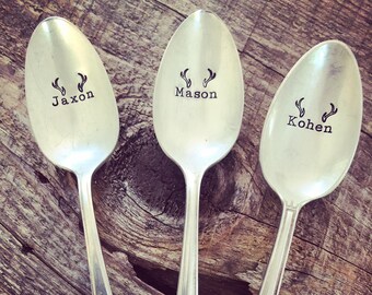 Hand Stamped Antler Spoons, personalized vintage spoons