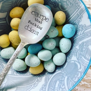 Carpe ce putain de Diem vintage Hand Stamped Cursing Spoon