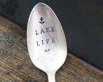 Hand Stamped "lake life" Spoon, Vintage spoon hand stamped with your message