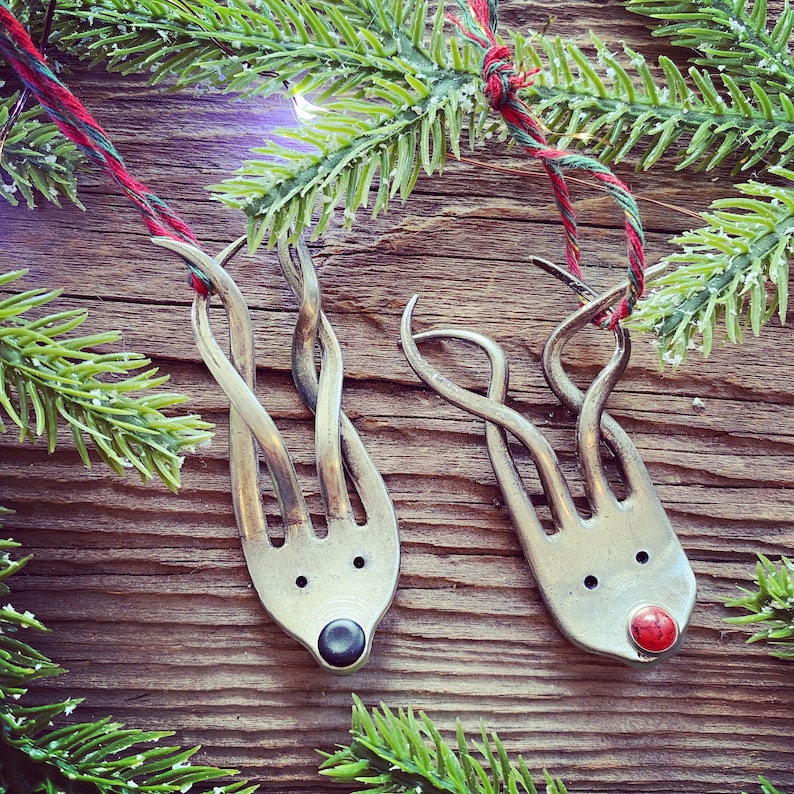 Fork reindeer ornament / up cycled Fork Christmas Ornament / Hand Stamped Ornament / Christmas Ornament / Christmas tree ornament image 1