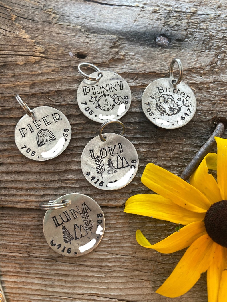 Hand Stamped Dog tags made from vintage spoons, dog tag, dog collar tag, id tag for dogs image 3