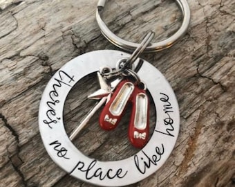 There’s no place like home hand stamped keychain or necklace/ wizard of oz keychain / hand stamped keychain