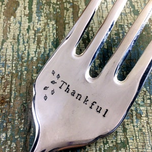 Thankful Hand Stamped Vintage Serving Fork, Thanksgiving serving fork image 1