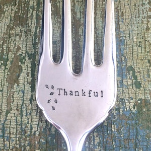 Thankful Hand Stamped Vintage Serving Fork, Thanksgiving serving fork image 2