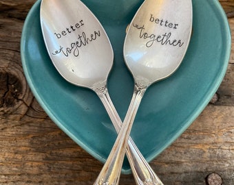 Better Together hand stamped spoon set, better together, couple spoon set, hand stamped spoons,