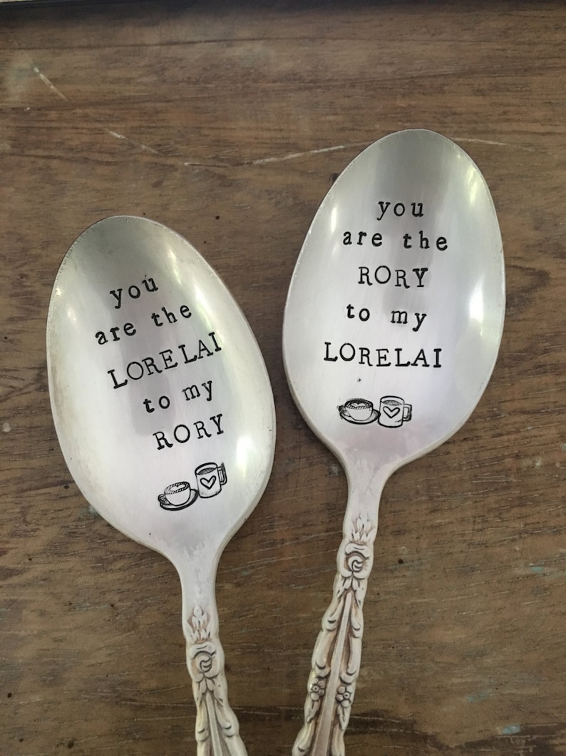 Gilmore Girls Lorelai and Rory hand stamped vintage spoon set