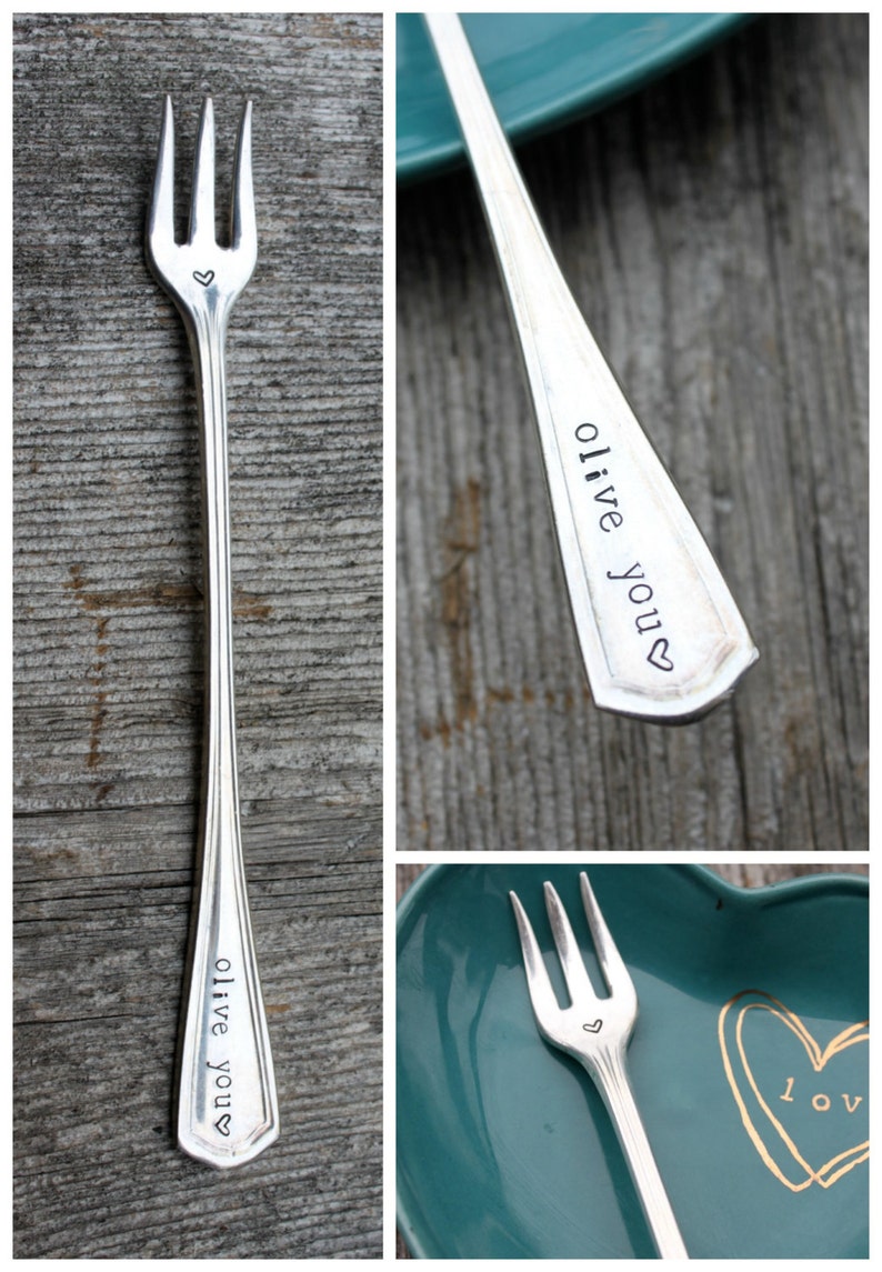 Hand Stamped Olive YOU fork image 1