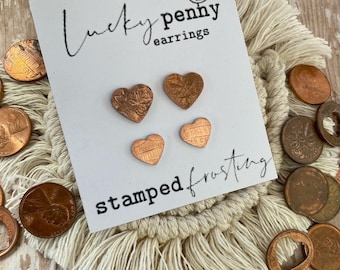 Lucky Penny earrings, upcycled penny earrings, penny stud earrings