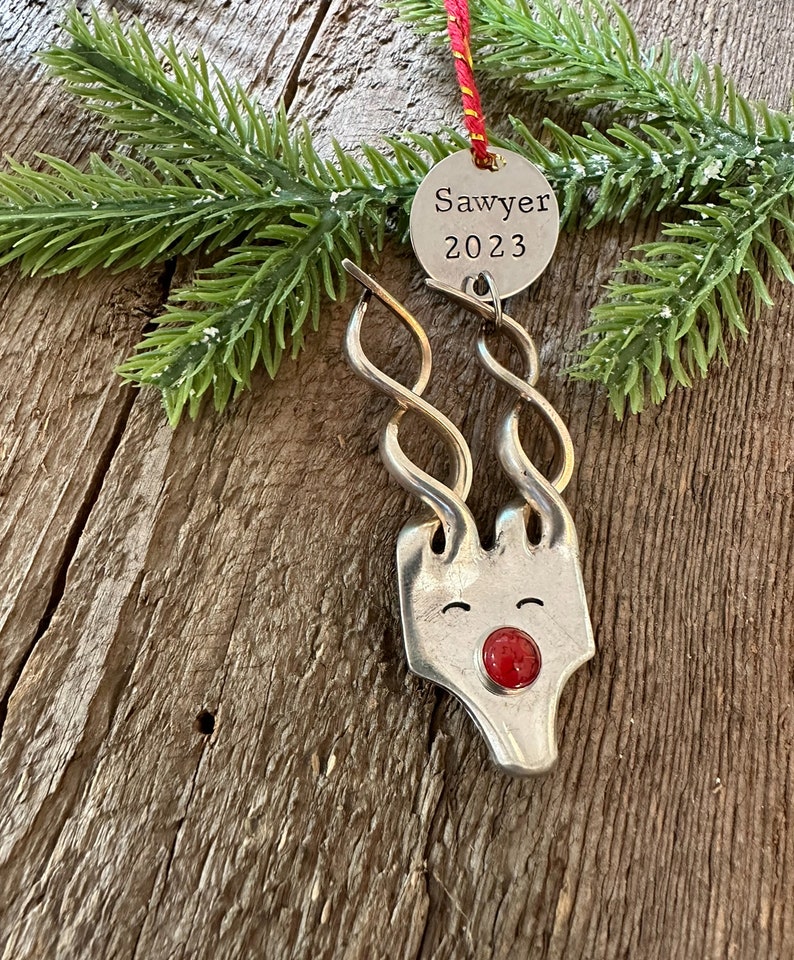 Fork reindeer ornament / up cycled Fork Christmas Ornament / Hand Stamped Ornament / Christmas Ornament / Christmas tree ornament image 9