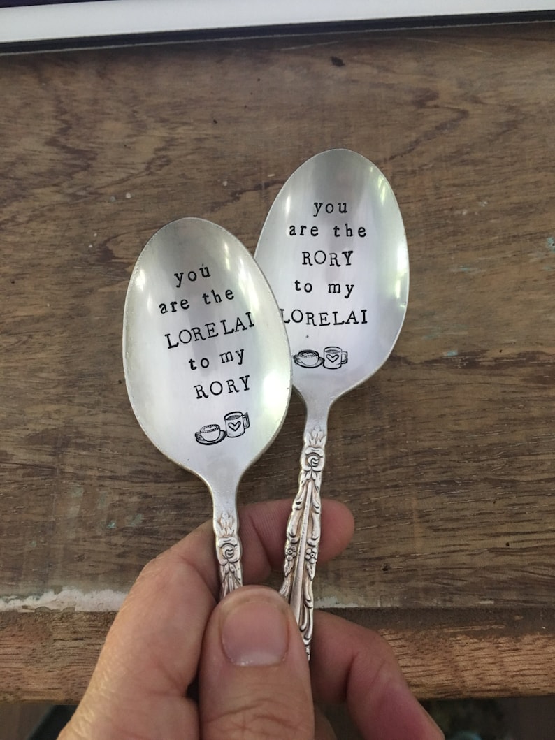 Gilmore Girls Lorelai and Rory hand stamped vintage spoon set