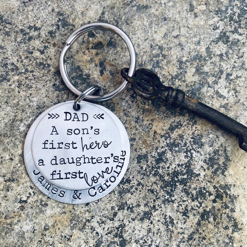 Personalized Son and Daughter Key Chain FOr Dad image 3