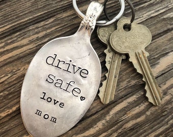 Hand Stamped Spoon Bowl Keychain, reclaimed spoon keychain