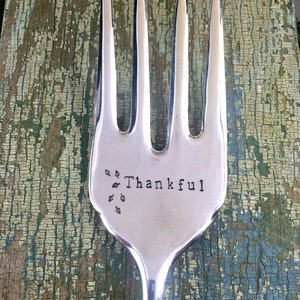 Thankful Hand Stamped Vintage Serving Fork, Thanksgiving serving fork image 3